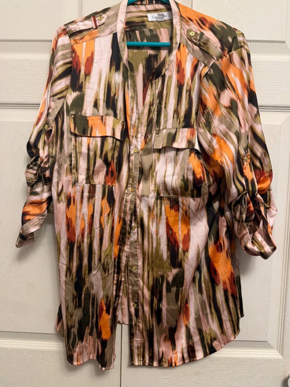 Calvin Klein Abstract Ikat Button Down Blouse L
